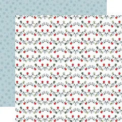 Designpapier mit durchgehendem Lichterketten-Muster in Rot, Grün und Hellblau auf weißem Hintergrund