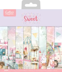 Verpackung des Crafter's Companion Life is Sweet 6x6 Paper Pads mit Eiswagen- und Süßigkeitenmotiven in Pastelltönen