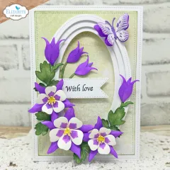 Lila Trompetenblüten-Kranzkarte, Spruch „With love“.