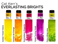 Fünf Flat Magical Shakers von Lindy's Gang in den Farben der Cat-Kerr-Kollektion 'Everlasting Brights'
