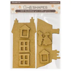 Stamperia Crafty Shapes MDF Blanks Family mit Hausformen und Mäusemotiven in Naturholzfarbe