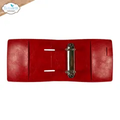 Geöffneter Memory Binder in Rot mit Metallringen und Innentaschen