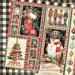 Detailansicht der Papierdesigns: bunte dekorative Bögen mit Schneemann, Weihnachtsmotiven und verschiedene Muster- und Uni-Papiere