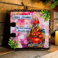 Mini-Album-Seite 'Happy Holidays – The most wonderful time of the year' mit Hahn im Schal