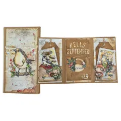 Aufgeklapptes Leporello Minialbum mit herbstlichen Vogel Motiven und Stempeln