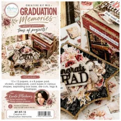 Verpackung des Kits mit Inhaltsübersicht sowie sternförmiger Congrats-Grad-Deko-Karte in Vintage-Buchmotiven
