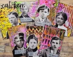 Mit den Everlasting-Brights-Farben gestaltete Mixed-Media-Tags mit Vintage-Porträts und Sprüchen