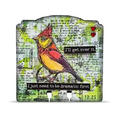 Mixed Media Art Card mit Kardinal Vogel Stempelabdruck und Texten