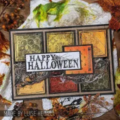 Gemusterte Mixed-Media Halloween Karte in Gelb und Orange Tönen