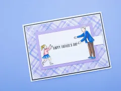 Schiebekarte mit kolorierter Kind- und Großvaterfigur, Happy-Father's-Day-Schriftzug
