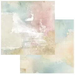 Papierseite mit Aquarell-Collage aus altem Zeitungstext und Verlaufsfarben in Rosa und Petrol.