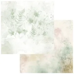 Papierseite mit gepressten Farn- und Blütenillustrationen, Rückseite mit skizzierten Mohnblumen und Schrift.