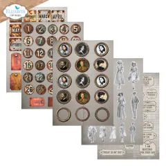Motivbogen mit Nummernschildern, Modefiguren im Vintage-Stil und Rost-Tags