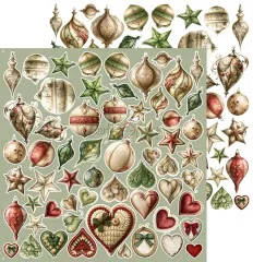 Ausschnitt mit Christbaumkugeln, Sternen und Herzen im Vintage-Design