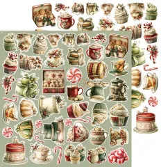 Ausschnitt mit weihnachtlichen Süßigkeiten, Tassen und Cupcakes zum Ausschneiden