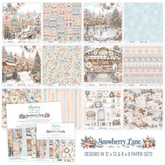 Designs der Snowberry Lane Kollektion in 12x12 und 8x8: Winterstadt, Eisbahn, Weihnachtsmarkt und Elemente-Bögen