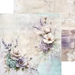 Doppelseitiges Musterpapier mit zwei Blumensträußen in Lavendel-Mint auf strukturiertem Creme-Hintergrund