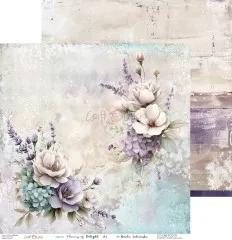 Doppelseitiges Musterpapier mit zwei Blumensträußen in Lavendel-Mint auf strukturiertem Creme-Hintergrund, 30,5cm-Format