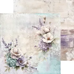Doppelseitiges Musterpapier mit zwei Blumensträußen in Lavendel-Mint auf strukturiertem Creme-Hintergrund, 20,3cm-Format