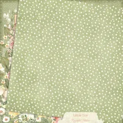 Little One Papier grün mit allover weißem Sternen-Muster und floraler Bordüre