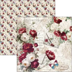 Doppelseitiges Musterpapier mit Vögeln und Rosen auf Creme sowie Blumenstrauß mit Briefumschlägen und Schmetterling 'A Garden of Grace'