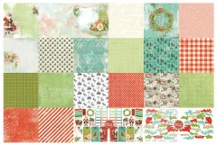 Nahaufnahme aller 12 doppelseitigen Papierdesigns des 12x12 Paper Pads Christmas Cheer ohne Verpackung