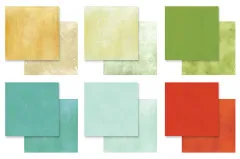 Nahaufnahme der sechs doppelseitigen Unifarben-Papierdesigns des 12x12 Paper Pads ohne Verpackung