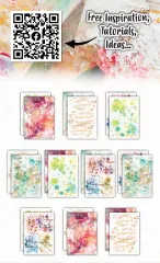 Nahaufnahme der zehn doppelseitigen A6-Designpapiere mit Farbspritzern und Struktur-Mustern des Spectrum-Splash-Sets