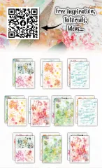 Nahaufnahme der zehn doppelseitigen A6-Designpapiere mit Farbspritzern und Struktur-Mustern des Vivid-Vortex-Sets