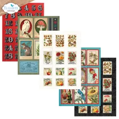 Tonpapier-Bögen mit Eulen, Pilzen und Pflanzenmotiven im Vintage-Stil