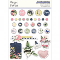 Simple Stories Decorative Brads - Indigo Garden