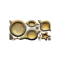 Freigestellte goldfarben gegossene Rahmen-Anhänger, Stern-, Rentier- und Schneeflocken-Motive der Silikonform "Noel Elegance"