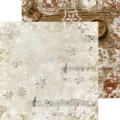 Beiges Scrapbooking-Papier mit Notenblättern und Schneeflocken