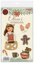 Verpackung des Clear-Stamps-Sets „Olivia's Christmas Tale – Baking“ mit Mädchen beim Plätzchenbacken