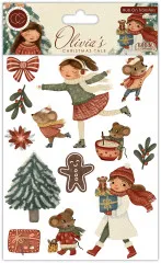 Verpackung des Rub-On-Transfer-Sets „Olivia's Christmas Tale“ mit Mädchen-, Mäuse- und Weihnachtsmotiven