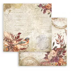 Scrapbooking Papier mit Vintage London-Karte, Blüten in Wein- und Pfirsichtönen, Vogel und Blättermotive