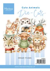 Verpackung der Marianne Design Die-Cuts "Cute Animals" mit 13 ausgestanzten Tiermotiven in Winterkleidung.