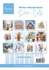 Verpackung der Marianne Design Die-Cuts "Winter Wonderland" mit 12 winterlichen Illustrationsmotiven.
