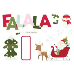 Ungeschnittener Bogen mit "FALALA"-Schriftzug, Tannenbaum, Etikett und Weihnachtsmann-Schlitten im Kringle & Co. Design