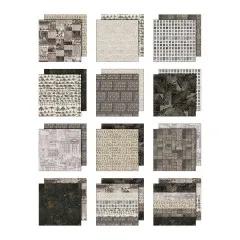 Übersicht aller 12 doppelseitig bedruckten Musterpapiere der Palette Collection Charcoal.