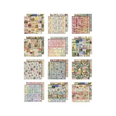 Übersicht aller 12 doppelseitig bedruckten Musterpapiere der Palette Collection Multi im 8x8-Format.