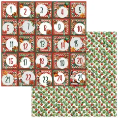 Papier mit Adventszahlen 1 bis 25 und Elfen, Rückseite mit Stechpalmenmuster