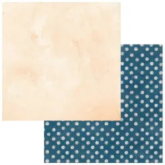 Doppelseitiges 12x12-Papier mit cremefarbener Fläche auf der einen und blauem Punktemuster auf der anderen Seite.