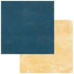 Doppelseitiges 12x12-Papier mit dunkelblauer Fläche auf der einen und senfgelber Fläche auf der anderen Seite.