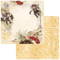 Papier mit fliegenden Affen und Mohn, Rückseite mit gelbem Ziegelmuster
