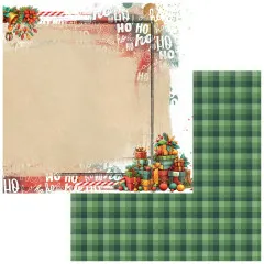 Papier mit Kraftrahmen und Geschenkestapel, Rückseite mit grünem Karo