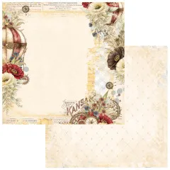 Papier mit Heißluftballon, Mohn und Kansas-Schild, Rückseite in Creme mit Rauten