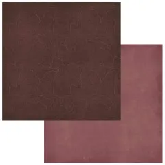 Doppelseitiges 12x12-Papier mit dunkelbraunem Landkarten-Konturmuster auf der einen und altrosa einfarbiger Fläche auf der anderen Seite.