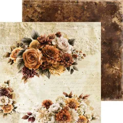 Elegantes Scrapbooking-Papier mit großen Rosen und Dahlien in warmen Erdtönen.