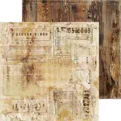 Bastelpapier mit Vintage-Schriftstücken, Zahlen und Holz-Optik